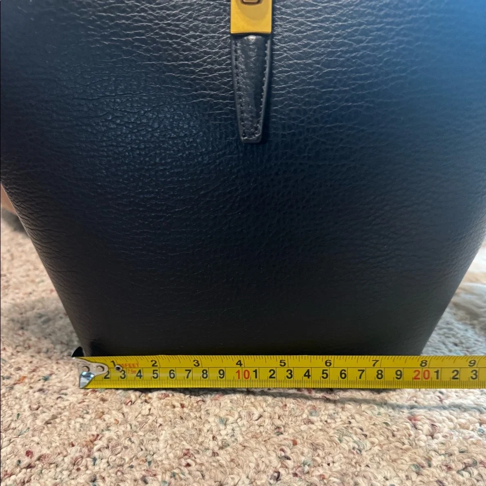 Miztique Black leather tote bag with gold hardware. Compartment bag.
